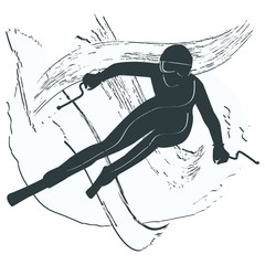 Woman skiing down from the mountains - abstract ski trail in grunge style - isolated on white background - vector illustration