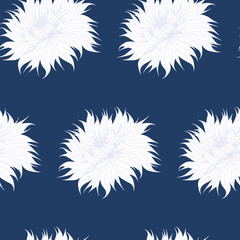 Pattern - Chrysanthemum white - dark blue background - vector art illustration
