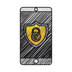 smartphone padlock security protection data app vector illustration drawing graphic