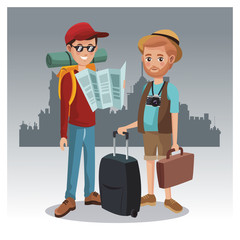 Tourists in the city cartoon vector illustration grapic design
