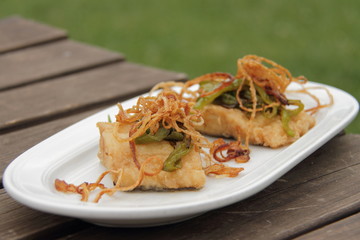 Traditional Spanish Bacalao. Green, gastronomy.