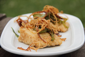 Traditional Spanish Bacalao. Green, gastronomy.