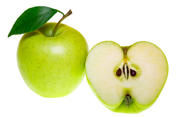 Top view of a group of green apple slices isolated on a white background.