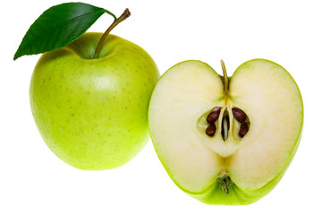 Top view of a group of green apple slices isolated on a white background.