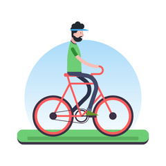 Naklejka premium Man riding bicycle outdoor for environment help