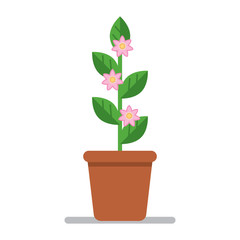 Naklejka na ściany i meble A flower in a potted garden with pink flowers. Flat style. Vector.