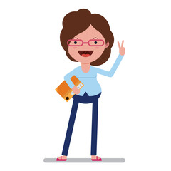 A successful girl with an office folder with glasses. Vector. Flat style.
