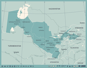Fototapeta premium Uzbekistan Map - Vintage Detailed Vector Illustration