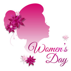 Card 8 March with silhouette of a girl and papercut flowers