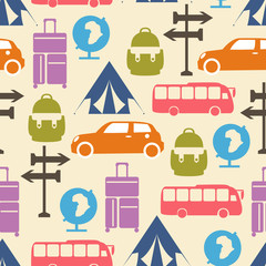Vector travel seamless pattern with graphic flat elements