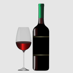 Bottle with red wine and glass, eps10 vector