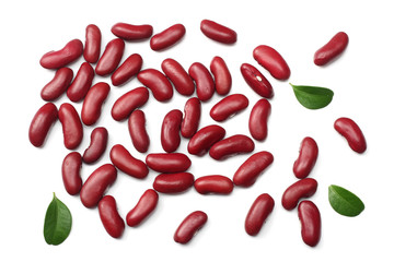 red kidney beans isolated on white background. top view