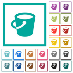 Bucket flat color icons with quadrant frames