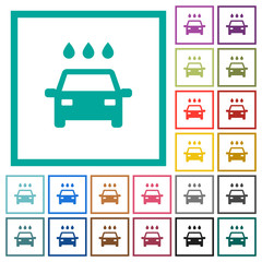 Car wash flat color icons with quadrant frames
