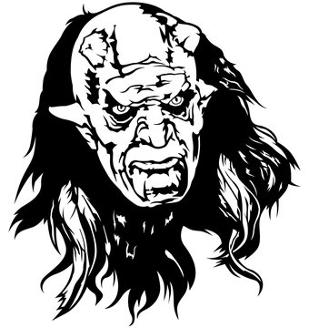 Satan Head - Black and White Devil Illustration, Vector