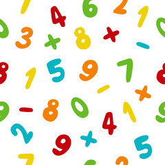 Vector seamless pattern with hand drawn colorful numbers