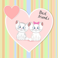A beautiful two cute cats sitting in heart with lettering Best Friends.