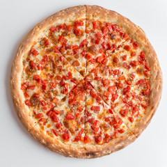 Pizza is vegetarian. View from above