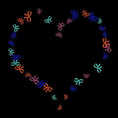 Festive Background with Colorful Bows. Trendy Pattern for Postcard, Print, Banner or Poster. Little Pretty Bows For Party Decoration, Wedding, Birthday or Anniversary Invitation. Vector Frame.