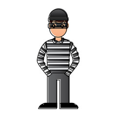 hacker male character with mask and striped shirt vector illustration