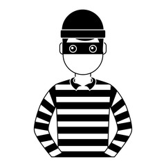 male thief avatar mask cap and striped clothes vector illustration black and white graphic