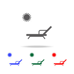 Beach chair with sun icon. Elements in multi colored icons for mobile concept and web apps. Icons for website design and development, app development