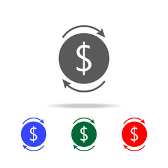 Two black round arrows with money icon. Elements in multi colored icons for mobile concept and web apps. Icons for website design and development, app development
