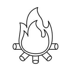 burning bonfire flame with wooden sticks vector illustration outline graphic