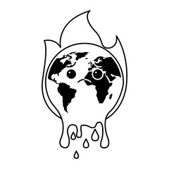 cartoon melted sad burning earth globe world vector illustration outline graphic