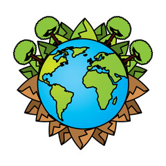 world planet dessert mountains and forest trees vector illustration