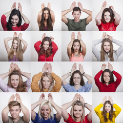 Set aus 16 Portraits in quadratischer Anordnung