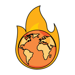 earth on fire planet is burning disaster warning vector illustration