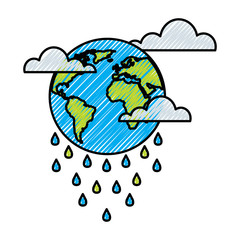 globe planet world cloud rain storm vector illustration drawing graphic