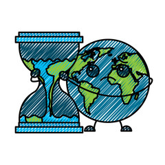 cartoon sad earth planet embrace hourglass clock vector illustration drawing graphic