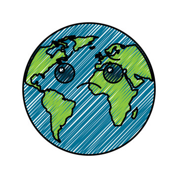 cartoon earth globe planet sad character vector illustration drawing graphic