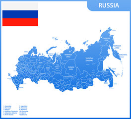The detailed map of the Russia with regions or states and cities, capitals. Russian Federation