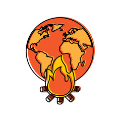 earth world globe with fire burning for climate change disasters vector illustration