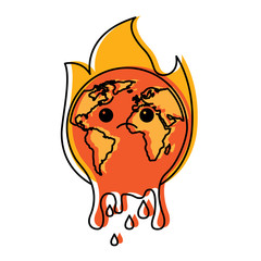 cartoon melted sad burning earth globe world vector illustration