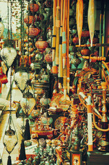 Souvenirs on street stand little traditional gift shop