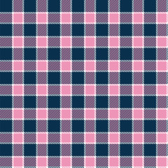 Pink, blue and white gingham seamless pattern. Vector background.