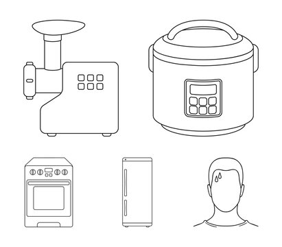 Multivarka, refrigerator, meat grinder, gas stove.Household set collection icons in outline style vector symbol stock illustration web.