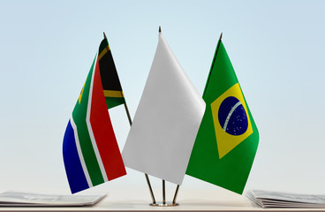 Flags of Republic of South Africa and Brazil with a white flag in the middle