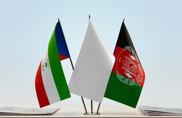 Flags of Equatorial Guinea and Afghanistan with a white flag in the middle