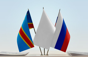 Flags of Democratic Republic of the Congo (DRC, DROC, Congo-Kinshasa) and Russia with a white flag in the middle