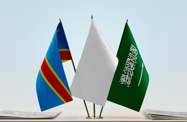 Flags of Democratic Republic of the Congo (DRC, DROC, Congo-Kinshasa) and Saudi Arabia with a white...