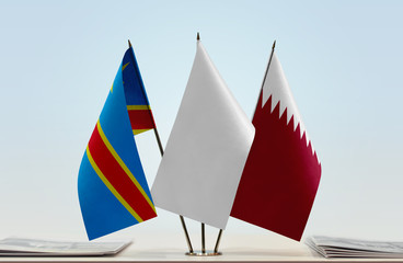 Flags of Democratic Republic of the Congo (DRC, DROC, Congo-Kinshasa) and Qatar with a white flag...