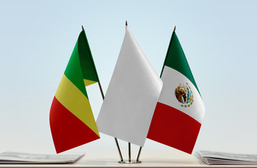 Flags of Republic of the Congo and Mexico with a white flag in the middle