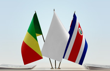 Flags of Republic of the Congo and Costa Rica with a white flag in the middle