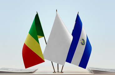 Flags of Republic of the Congo and El Salvador with a white flag in the middle