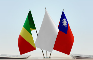 Flags of Republic of the Congo and Taiwan with a white flag in the middle